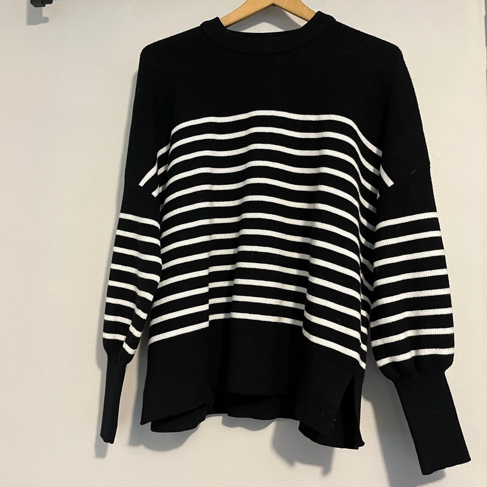 Black and White Striped Women's Pullover Sweater. Size S.